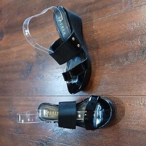 Lauren Ralph Lauren Shianna Sandals Black Sz 7B Double Strap Platform Wedge